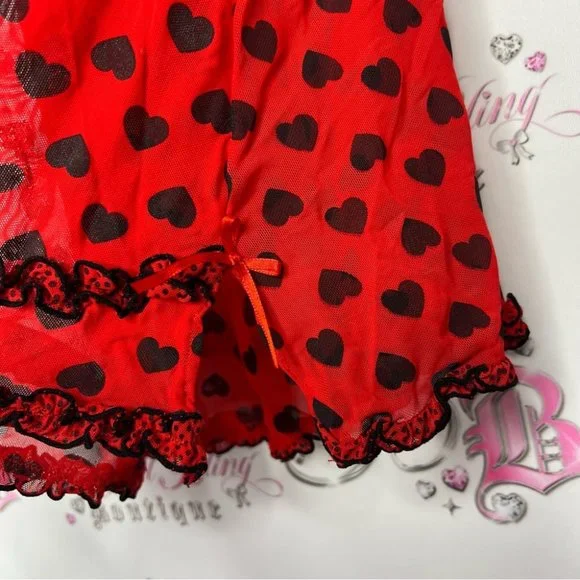 Nature intimates babydoll Chemise heart polka dot ❤️ red and black Lacey y2k - Picture 3 of 7